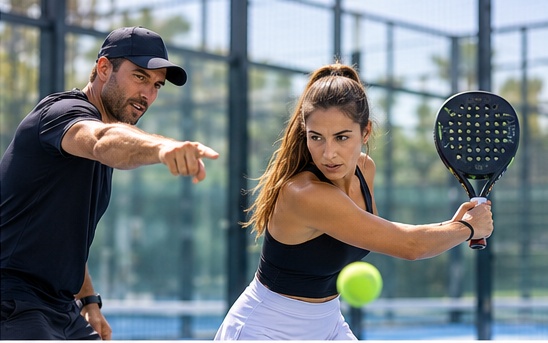 A player hitting a backhand during a lesson